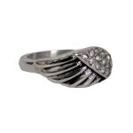 Hot Leathers JWR1130 Women’s Silver ‘Diamond Angel Wing’ Stainless Steel Ring