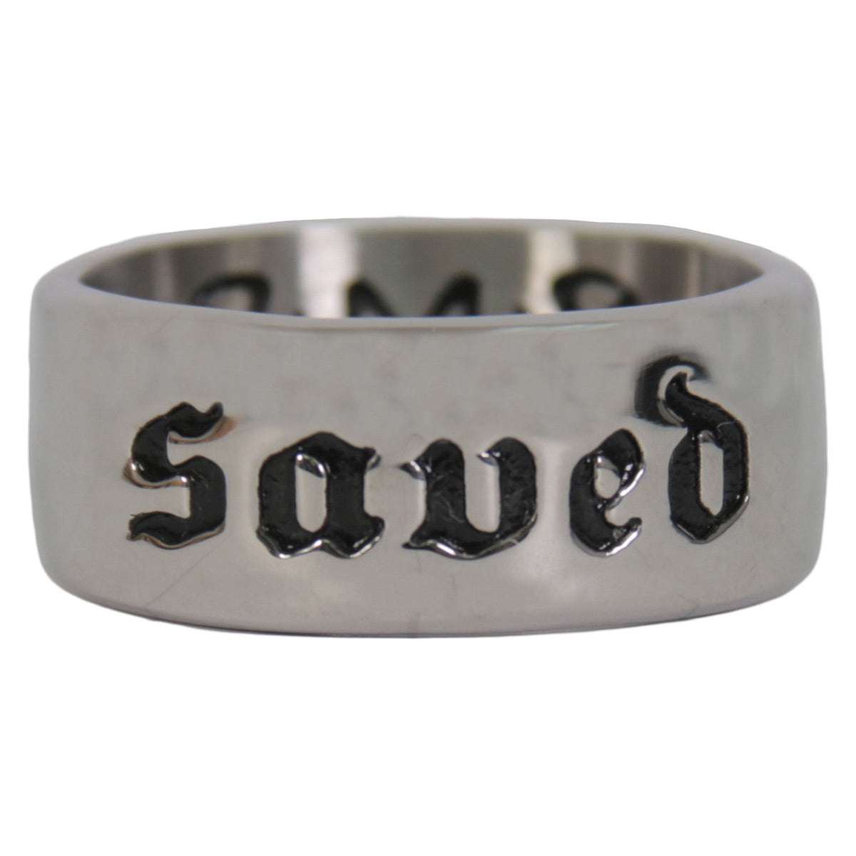 jwr2132-a01-edit-a.jpg Hot Leathers JWR2132 Men’s Silver ‘SAVED’ Stainless Steel Ring - Image 1