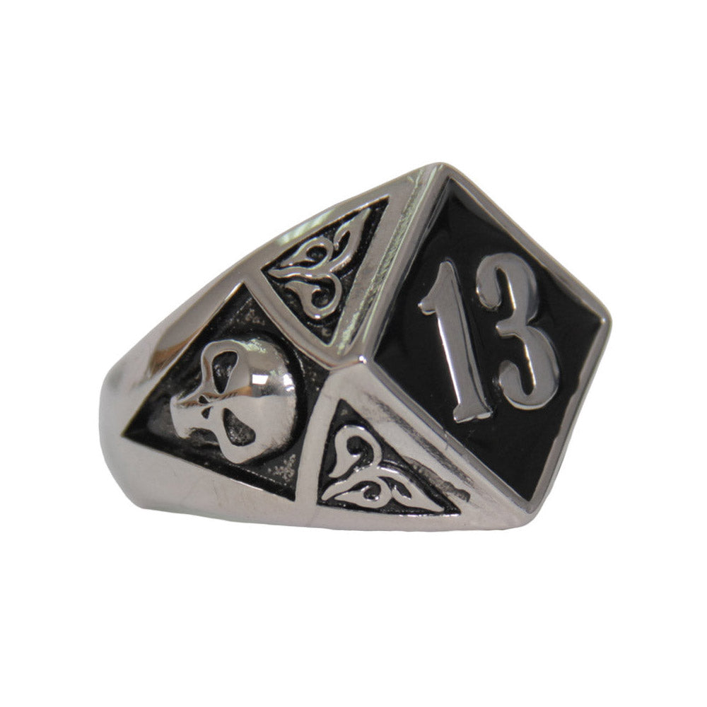 jwr2138-a01-edit-a.jpg Hot Leathers JWR2138 Men’s Silver ‘Lucky 13’ Stainless Steel Ring - Image 1