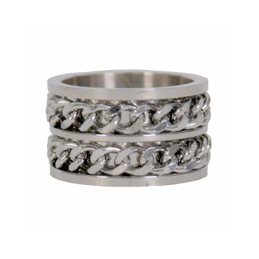 jwr2143-a01-edit-a.jpg Hot Leathers JWR2143 Men’s Silver ‘Double Chain’ Stainless Steel Ring - Image 1
