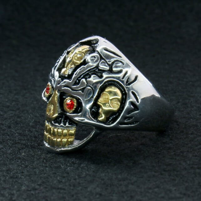 jwr2202-a01.jpg Hot Leathers JWR2202 Men’s Holy Toledo Skull Stainless Steel Ring - Image 1
