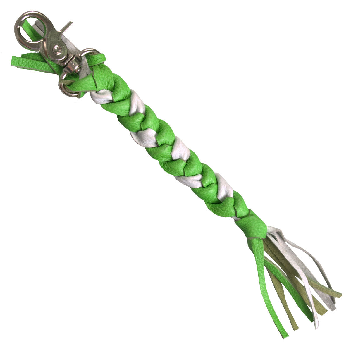 kcw1008-a01.jpg Hot Leathers 9″ White and Green Braided Leather Keychain KCW1008 - Image 1