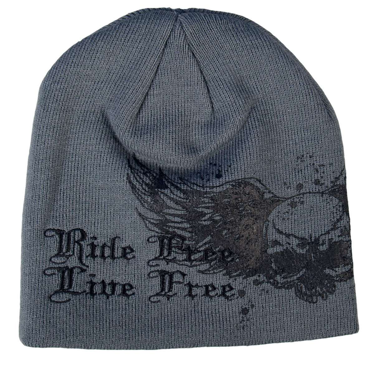 khb1000-a10.jpg Hot Leathers KHB1000 Skull with Wings Grey Knit Cap - Image 1