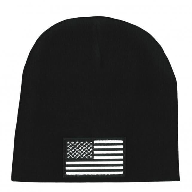 khb5002-a01_1.jpg Hot Leathers KHB5002 Black and White American Flag Knit Hat - Image 1