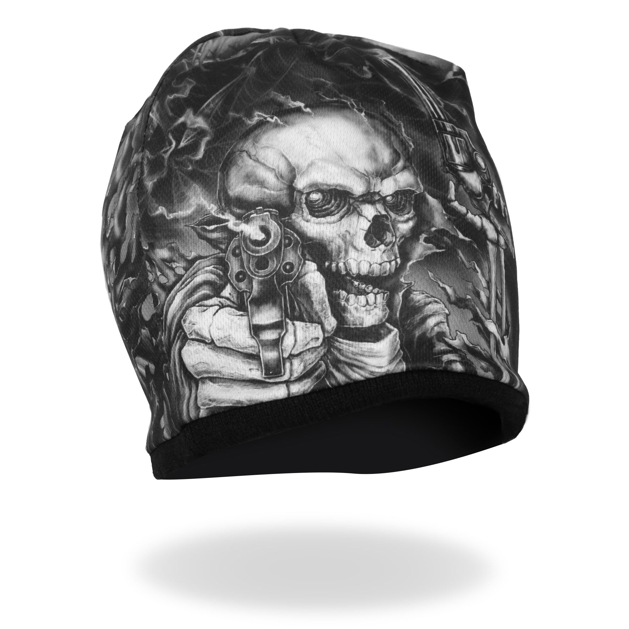 khc1037-a03.jpg Hot Leathers KHC1037 Smoking Gun Skull Soft Beanie - Image 1