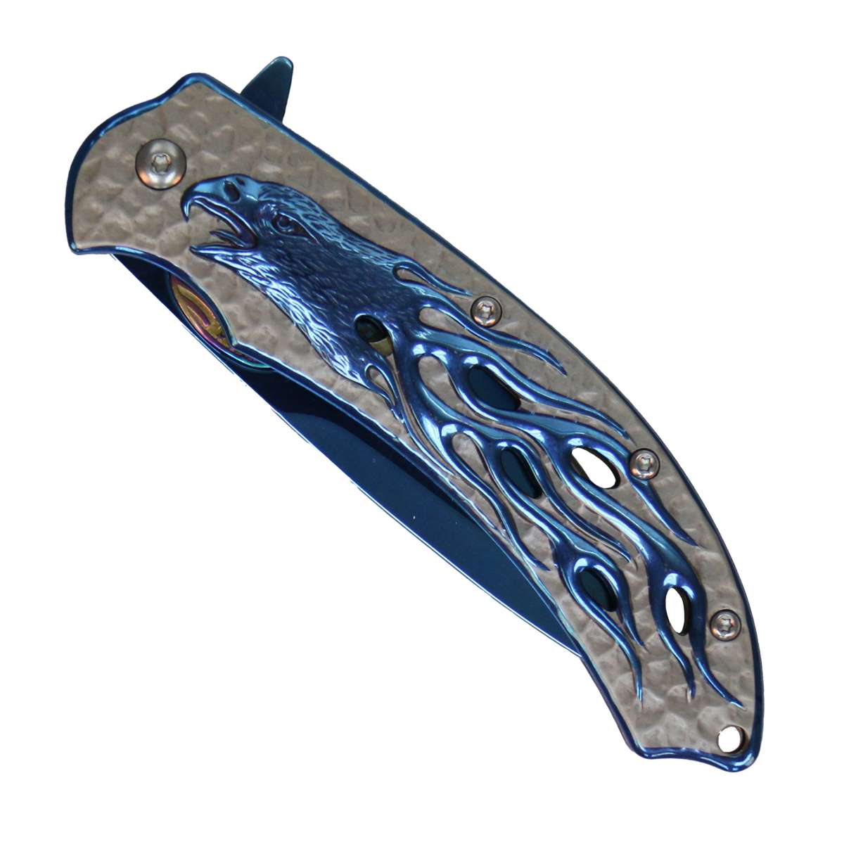 kna1168-a01_20_1200x1200_c7fe8483-6dbd-4b77-a110-2909523435bc.jpg Hot Leathers Blue Flaming Eagle Knife KNA1168 - Image 1