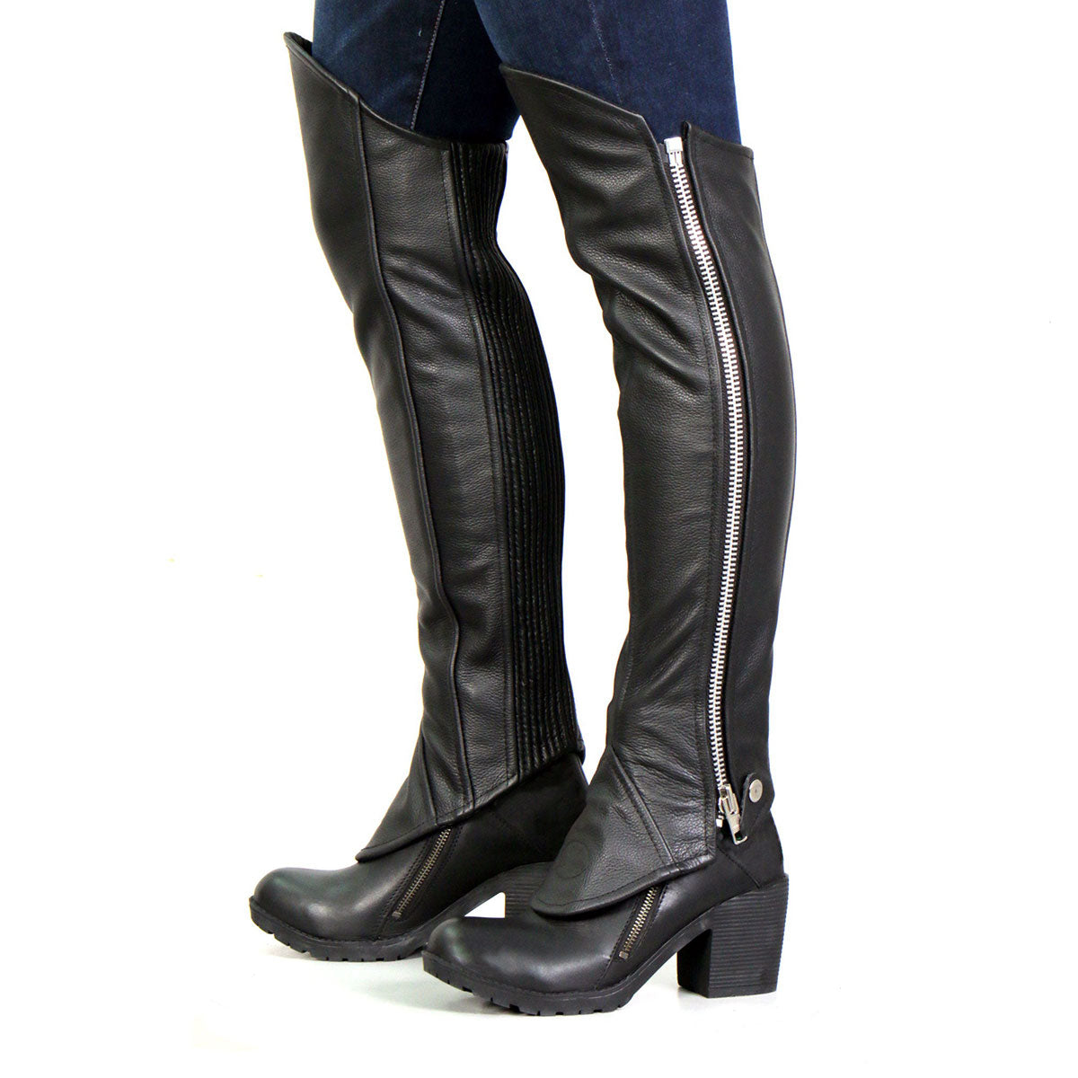 lcu1002-m01-cmitz-edit-a.jpg Hot Leathers LCU1002 Women’s Black Lambskin Leather Side Zip Leggings - Image 1