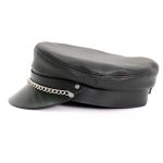 Hot Leathers Flat Top Biker Leather Cap With Chain LHA2004 - Image 3