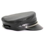 Hot Leathers Flat Top Biker Leather Cap With Chain LHA2004 - Image 7