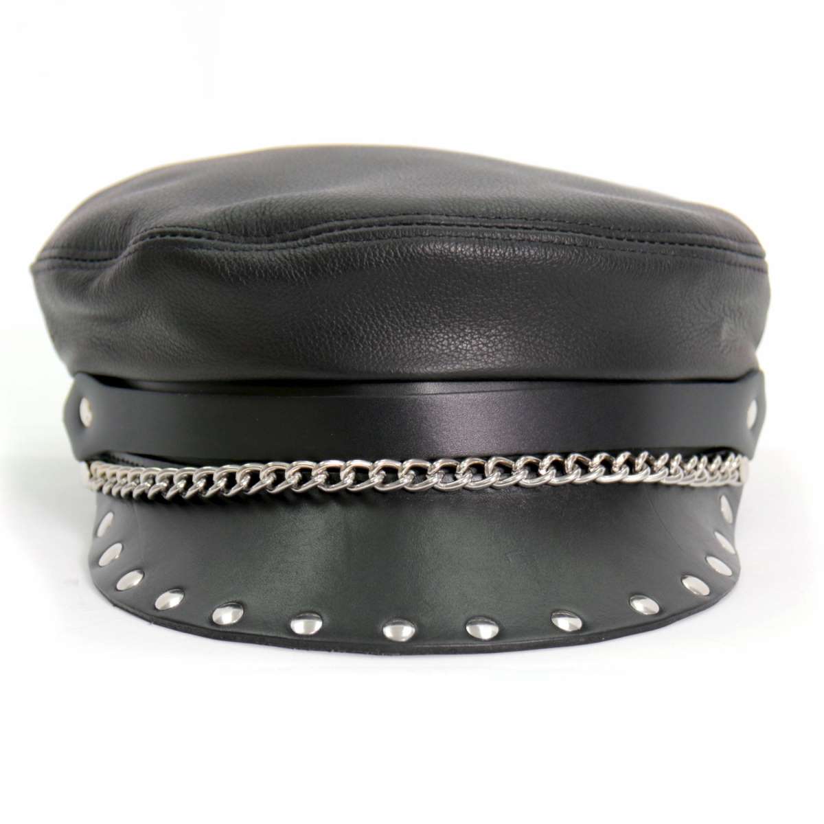 lha2005-a01_20_1200x1200_872cee8e-a751-413f-b651-c4e7509183e9.jpg Hot Leathers Flat Top Biker Leather Cap with Rivets LHA2005 - Image 1