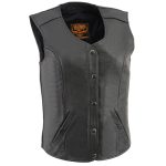 Milwaukee Leather LKL4701 Women’s Black Premium Leather Motorcycle Rider Vest w/ Classic 4-Snap Closure