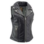 Milwaukee Leather Women’s Dita Black Motorcycle Leather Vest w/ Riveted Lapel Collar – LKL4720