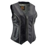 Milwaukee Leather Women’s ‘Bling’ Black Leather V-Neck Motorcycle Rider Vest with Rhinestone Detail – LK4721