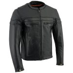 Milwaukee Leather Men’s Black Leather Sporty Crossover Scooter Motorcycle Jacket w/ Reflective Piping – LKM1725