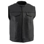 Milwaukee Leather LKM3720 Men’s Black Leather Club Style Motorcycle Rider Vest with Concealed Snap Button Closure