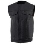 Z1R3721 Men’s ‘338’ Black Collarless Motorcycle Leather Vest - Image 4