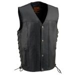 Milwaukee Leather LKY3870 Youth Size Black Leather Biker Style Vest with Snap Front and Side Laces