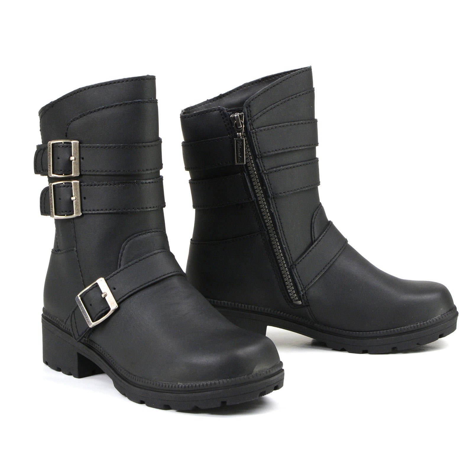 mb253-web.jpg MMCC MB253 Women’s Cameo Black Leather Biker Boots – Riding Footwear - Image 1