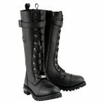 Milwaukee Leather Women’s Black 14-inch Lace-Up High-Rise Leather Biker Rider Boots with Calf Buckle MBL9355