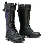 Milwaukee Leather MBL9357 Women’s Black 14″ Tall Motorcycle Boots Lace-Up High-Rise Purple Embroidered Leather Shoe
