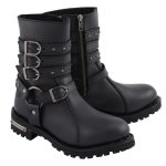 Milwaukee Leather MBL9399 Women’s 9-Inch Triple Buckle Black Leather Harness Biker Boots w/ Side Zipper
