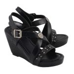 Milwaukee Leather MBL9413 Women’s Black Triple Strap Studded Fashion Casual Wedge Sandal