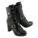 Milwaukee Leather MBL9431 Women’s Black Lace-Up Fashion Boots with Block Heel and Buckle Strap