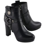 Milwaukee Leather MBL9432 Women’s Black Harness Ankle Fashion Boots with Block Heel
