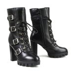 Milwaukee Leather MBL9459 Women’s Premium Black Leather Buckles Platform Fashion Boots with Lace-Up Closure