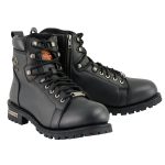 Milwaukee Leather MBM100W Men’s Black Leather Wide-Width Lace-Up Motorcycle Boots with Side Zipper
