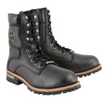 Milwaukee Leather Men’s Classic Black Leather Wide Width Lace-Up Logger Boots w/ Side Zipper MBM9095W