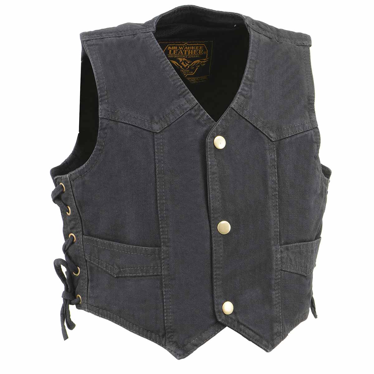 mdk3900-blk.jpg Milwaukee Leather MDK3900 Kids Classic Black Denim Side Lace Vest - Image 1