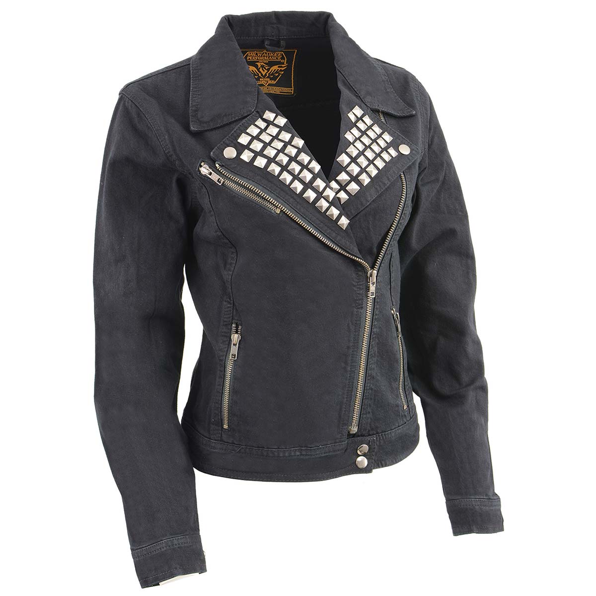 mdl2000-blk.jpg Milwaukee Leather MDL2000 Ladies Black Denim Jacket with Studded Spikes - Image 1