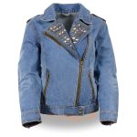 Milwaukee Leather MDL2000 Women’s Blue Denim Jacket with Studded Spikes