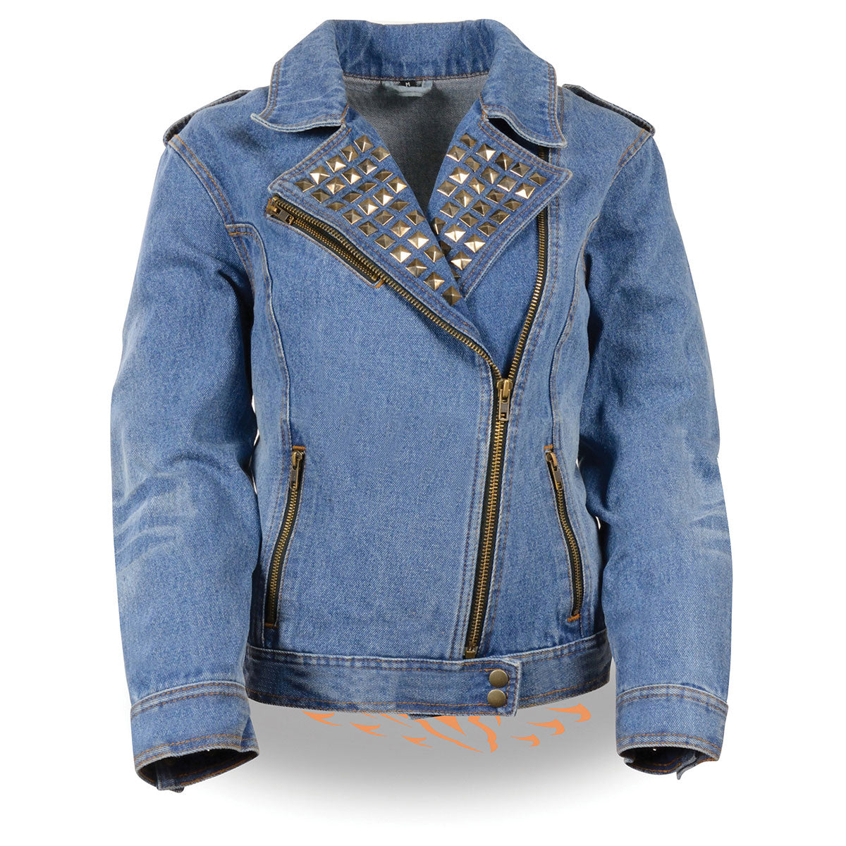 mdl2000blu-main.jpg Milwaukee Leather MDL2000 Women’s Blue Denim Jacket with Studded Spikes - Image 1
