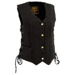 Milwaukee Leather MDL4001 Women’s Black Denim Motorcycle Vest with Side Lace and 4 Snap Front
