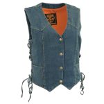 Milwaukee Leather MDL4001 Women’s Blue Side Lace 4 Snap Front Denim Vest