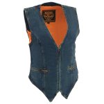 Milwaukee Leather MDL4010 Women’s Blue Zipper Front Denim Vest with Side Stretch