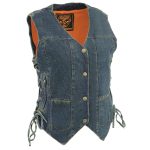 Milwaukee Leather MDL4020 Women’s Classic Blue ‘6 Pocket’ Side Lace Denim Vest
