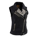 Milwaukee Leather MDL4030 Women’s Black Denim Zipper Front Motorcycle Vest with Studded Spikes