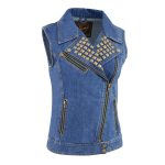 Milwaukee Leather MDL4030 Women’s Blue Denim Zipper Front Motorcycle Vest with Studded Spikes