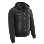 Milwaukee Leather MDM1000 Men’s Black Denim Jacket with Removable Hoodie
