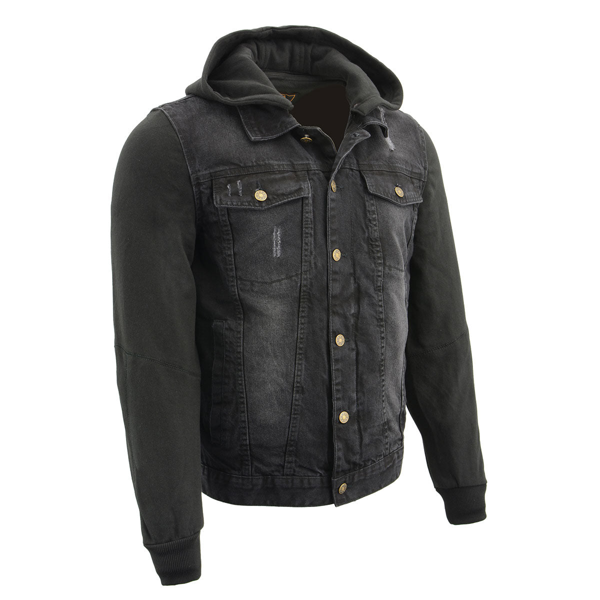 mdm1000-blk.jpg Milwaukee Leather MDM1000 Men’s Black Denim Jacket with Removable Hoodie - Image 1