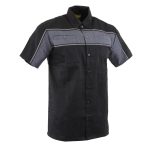 Milwaukee Leather MDM11672 Men’s Grey-Black Mechanic Work Shirt w/ Reflective Strip – Heavy-Duty Button-Up