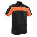 Milwaukee Leather MDM11673 Men’s Black-Orange Mechanic Work Shirt w/ Reflective Strip – Heavy-Duty Button-Up