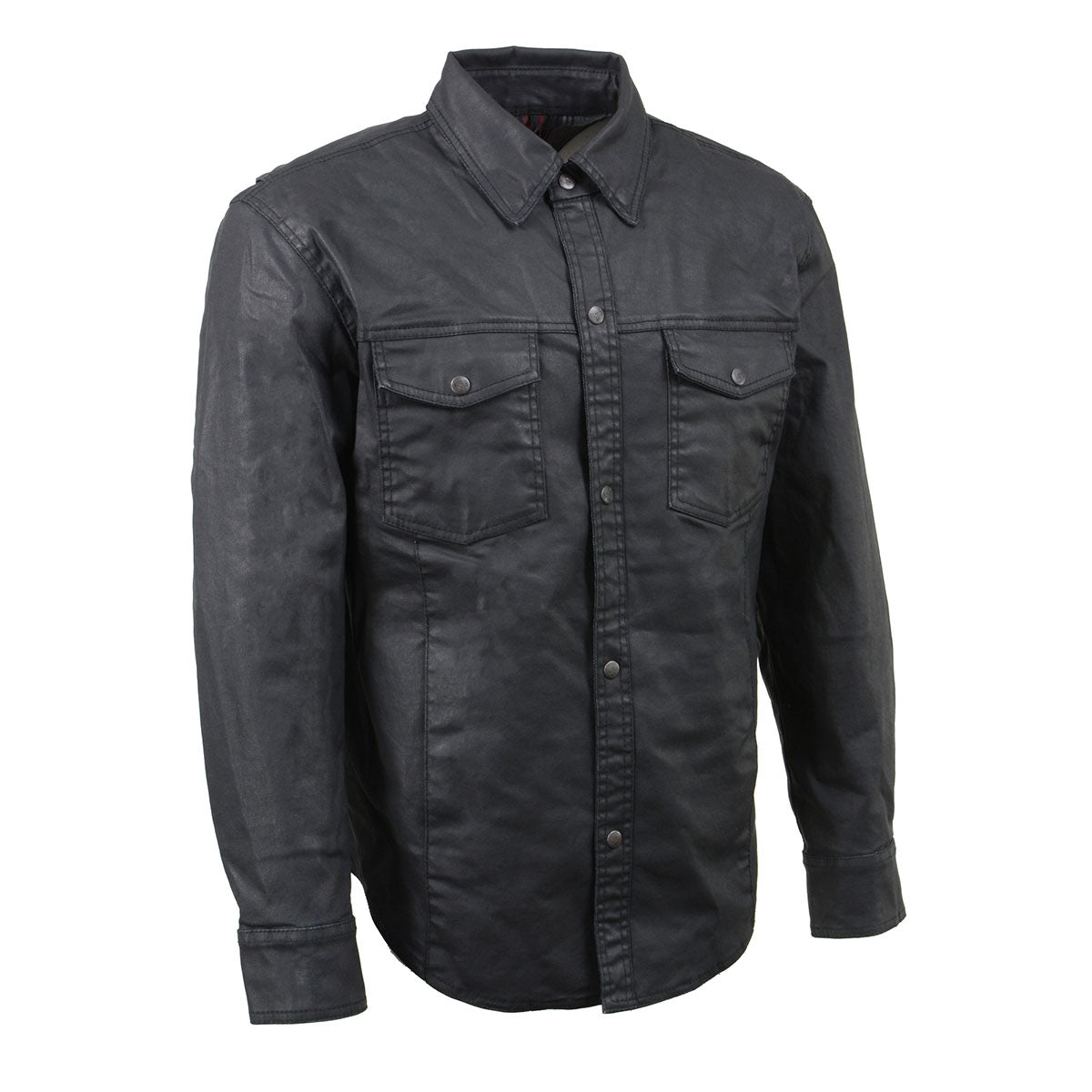 mdm1603-main-edit-a.jpg Milwaukee Leather MDM1603 Men’s Black Waxy Coated Snap Front Shirt - Image 1