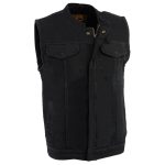 Milwaukee Leather MDM3000 Men’s ‘Brute’ Concealed Snap Black Denim Club Style Vest w/ Hidden Zipper