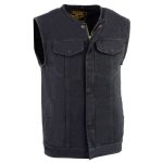 Milwaukee Leather MDM3001 Men’s ‘Covert’ Black Denim Collarless Club Style Motorcycle Biker Vest w/ Dual Closure