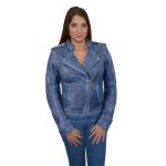 Milwaukee Leather Women’s Maiden Royal Blue Premium Sheepskin Motorcycle Fashion Leather Jacket SFL2840
