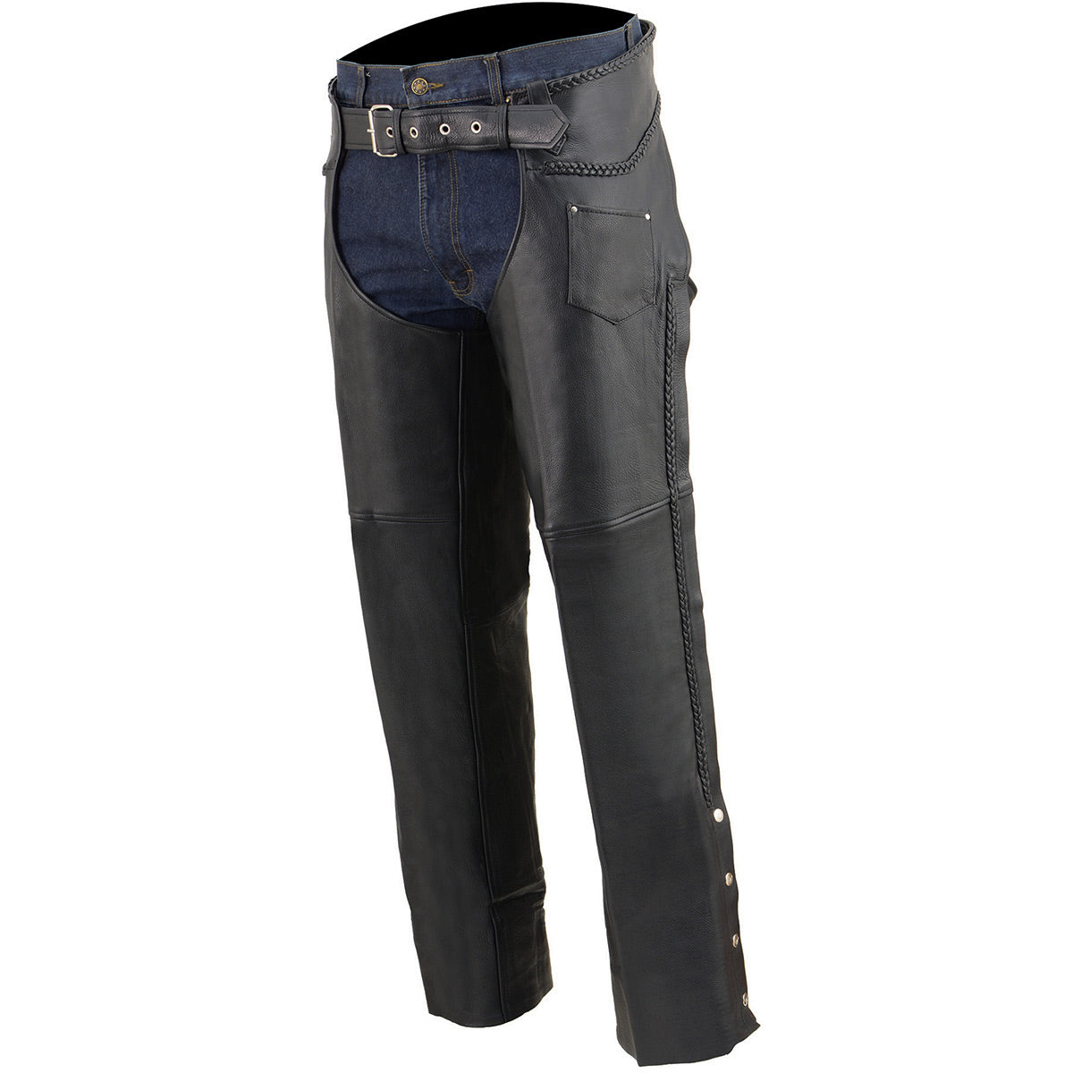 ml1135-f1-edit-a.jpg Milwaukee Leather SH1135 Men’s ‘Braided’ Black Classic Leather Motorcycle Chaps - Image 1